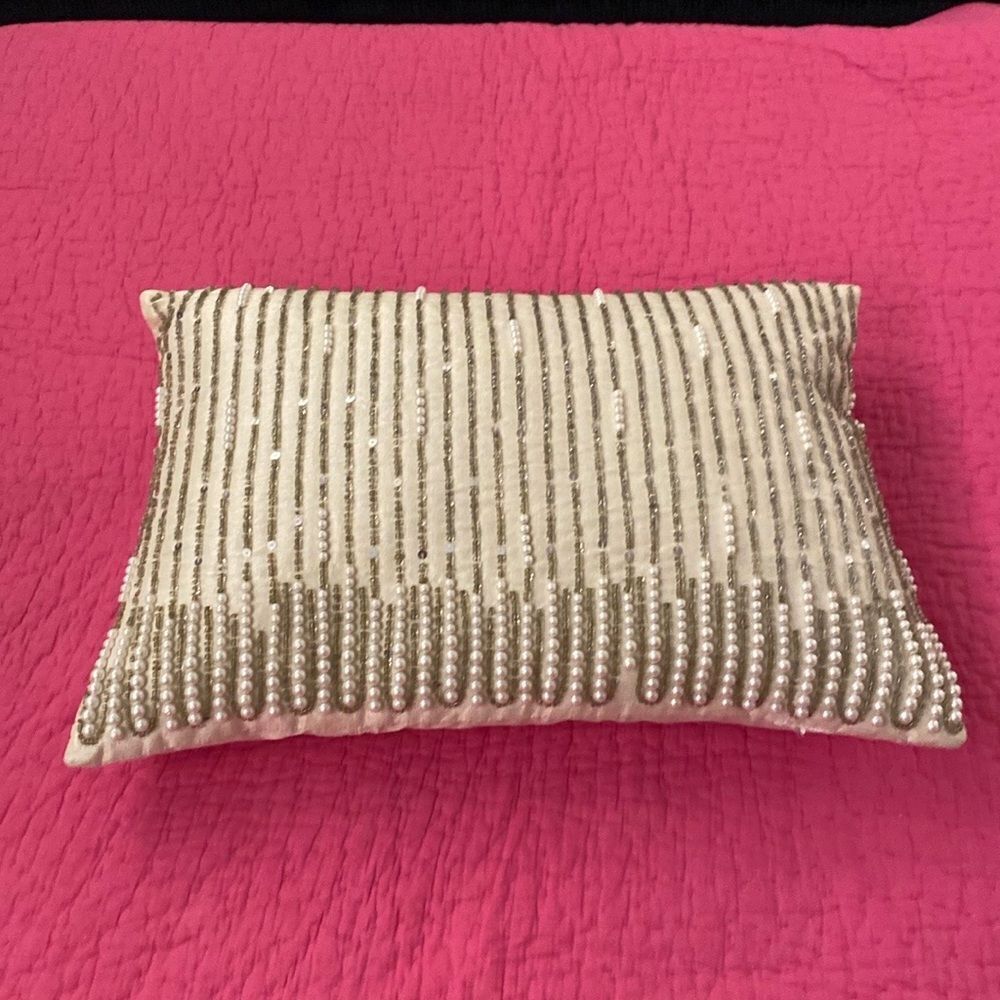 Z Gallerie Elegant Cream Pillow with Pearl Accents